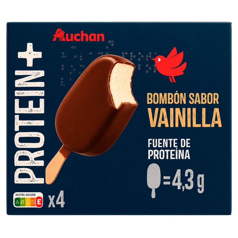 AUCHAN Helado mini bombón sabor a vainilla con mezcla de cobertura de chocolate negro y blanco 4 x 70 ml Producto Alcampo.