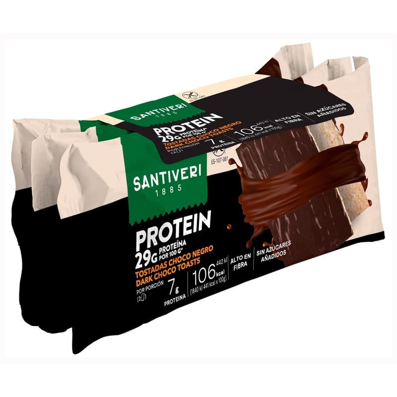 SANTIVERI Tostadas protein de chocolate sin gluten 6 uds. 72 g.