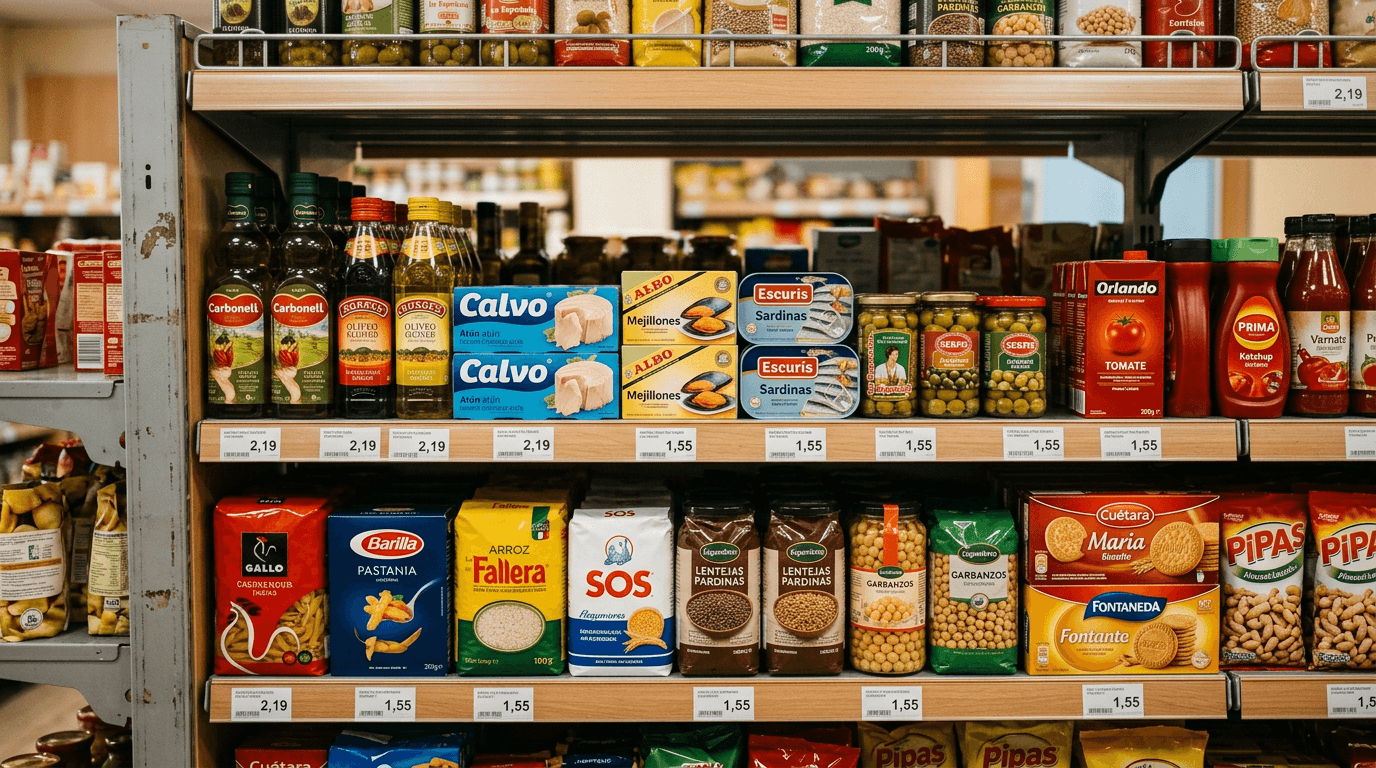 Cliente en pasillo de congelados de supermercado sosteniendo envase de helado turrón Hacendado