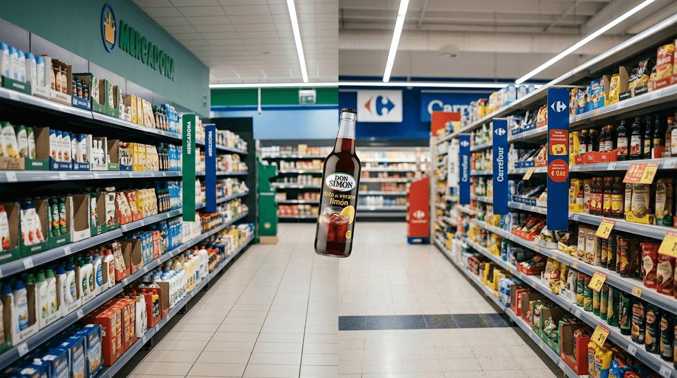Botellas de tinto de verano Don Simón limón en comparativa entre Mercadona y Carrefour