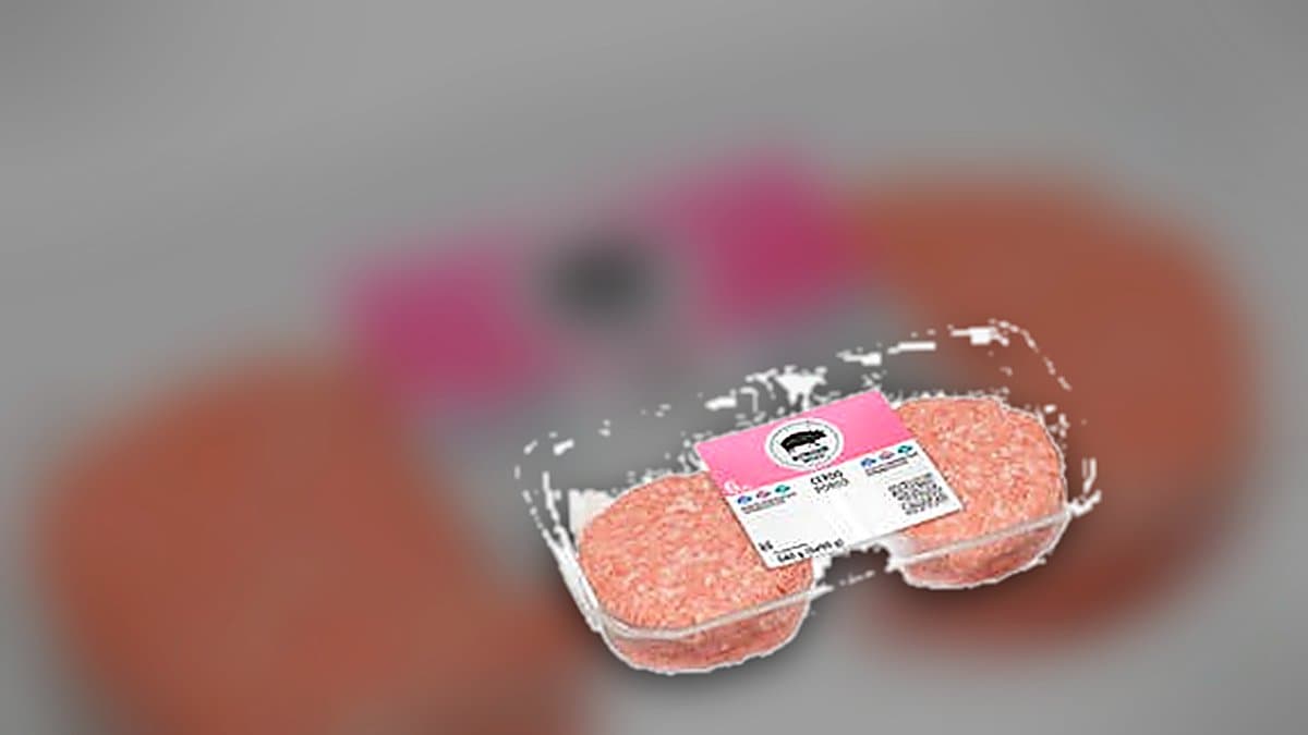 Hamburguesas de cerdo crudas sobre bandeja de madera, marinadas y listas para la plancha, luz natural de verano, sin marcas