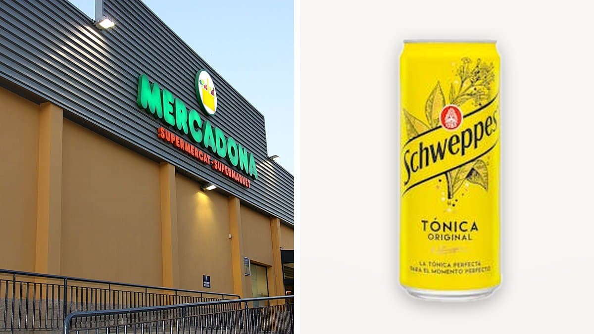 Botellín de tónica Schweppes original junto a una copa con hielo y limón en una terraza de verano con luz dorada