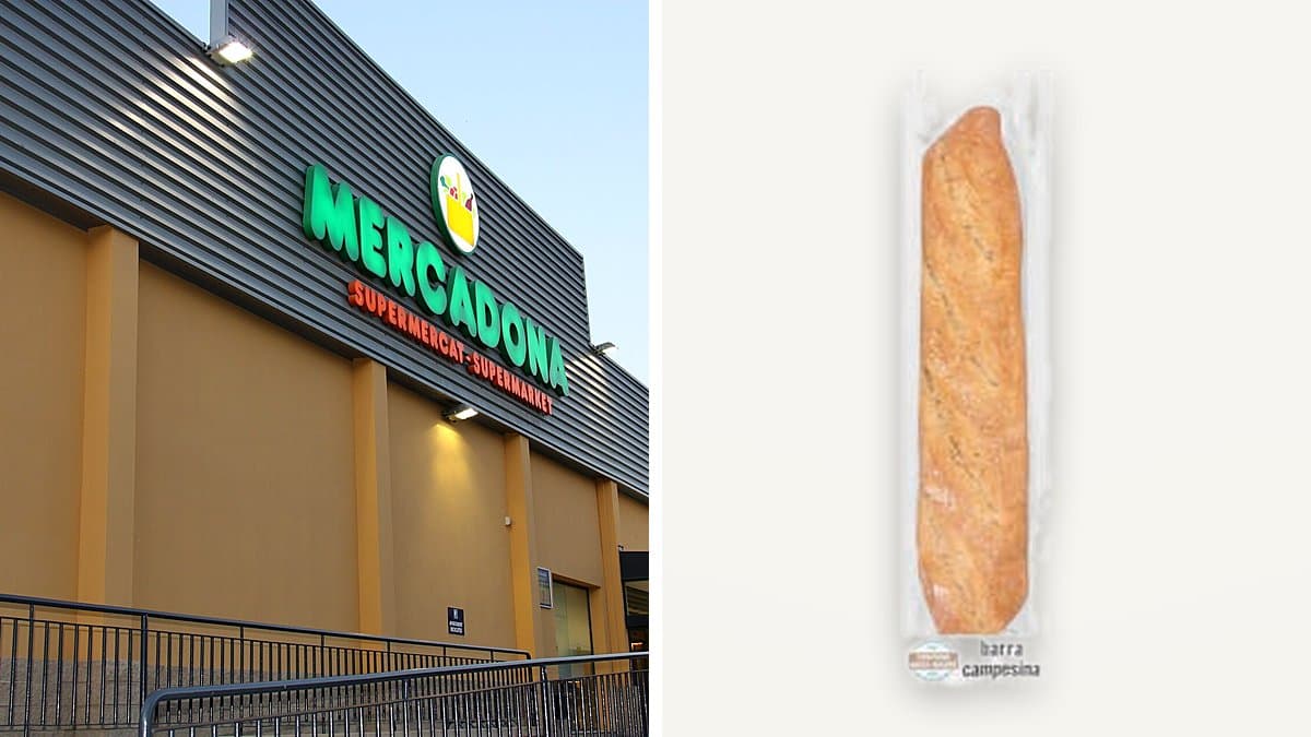 Barra de pan campesina de masa madre con corteza enharinada en lineal de panadería de Mercadona