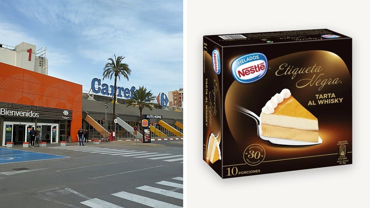 Tarta helada al whisky de Nestlé rebanada en plato blanco sobre mesa de terraza con luz de atardecer, condensación en el plato