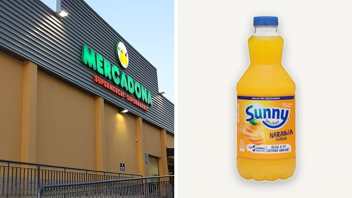 Dos botellas de Bebida Florida Sunny Delight 1,25L una junto a la otra en superficie gris, mostrando diferencia de precio.