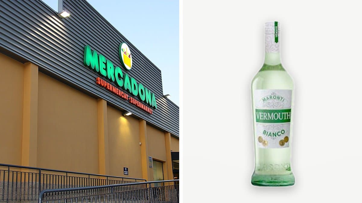 Botella de litro de Vermouth blanco Maronti en una terraza de verano con hielo y naranja