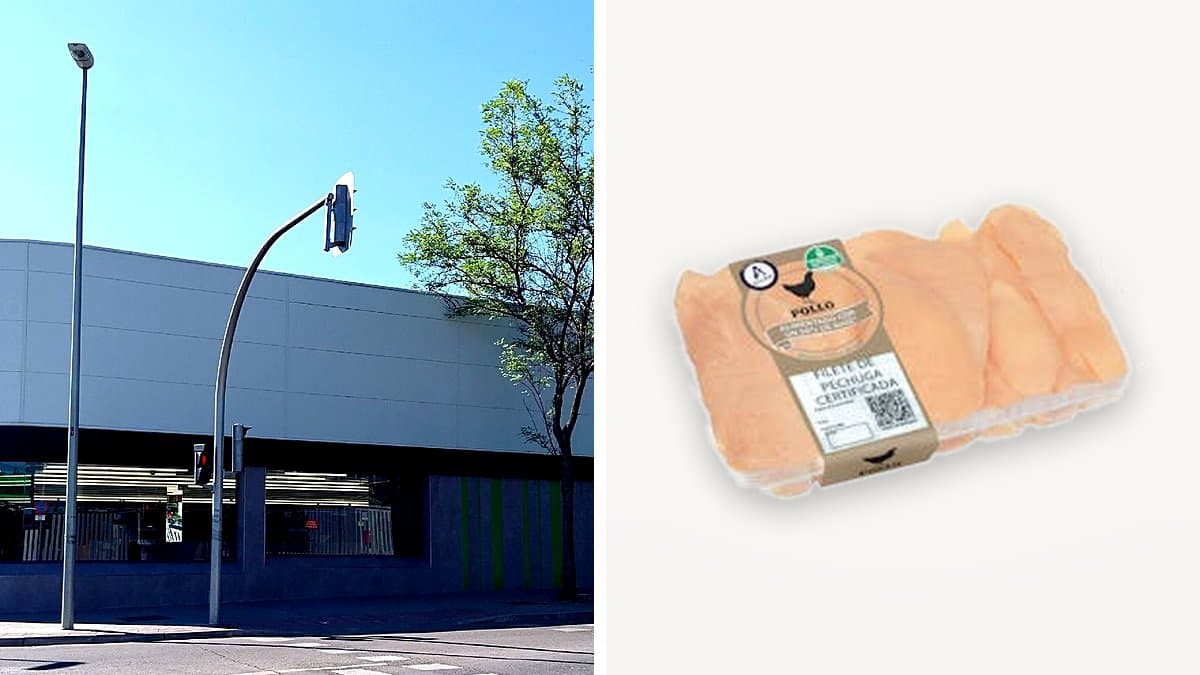 Bandeja de filetes de pechuga de pollo fresco en lineal de refrigeración de supermercado