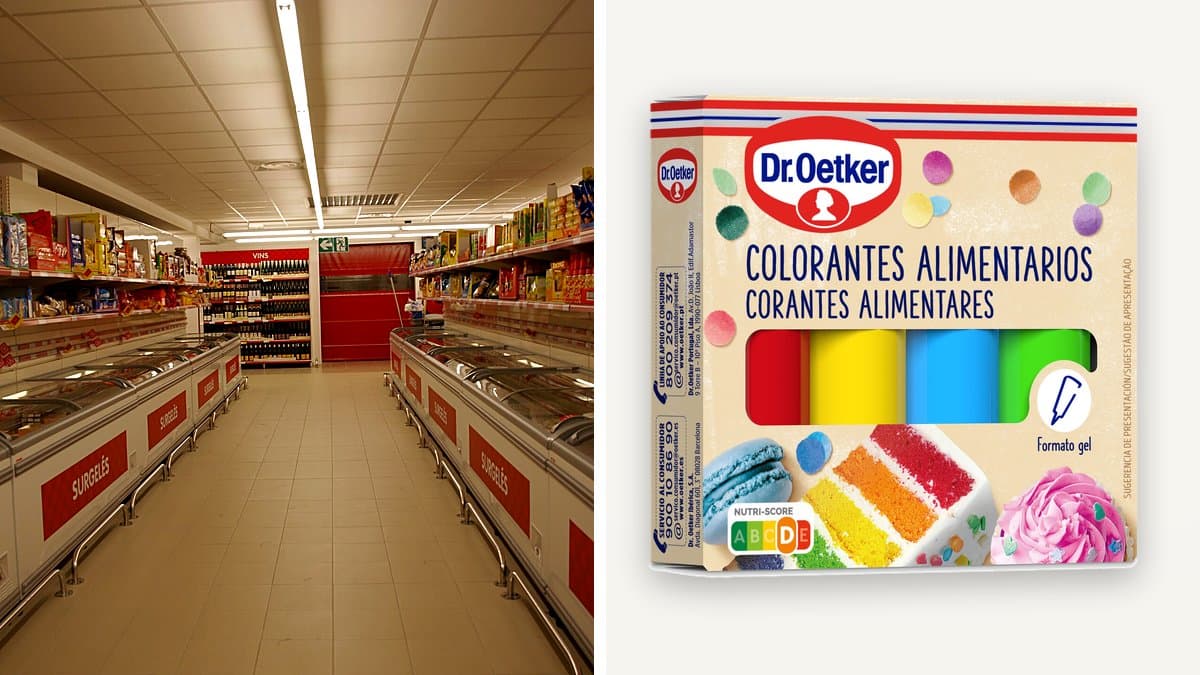 Bote de colorantes alimentarios Dr. Oetker de 40 gramos sobre una bandeja de cupcakes decorados con motivos de Halloween