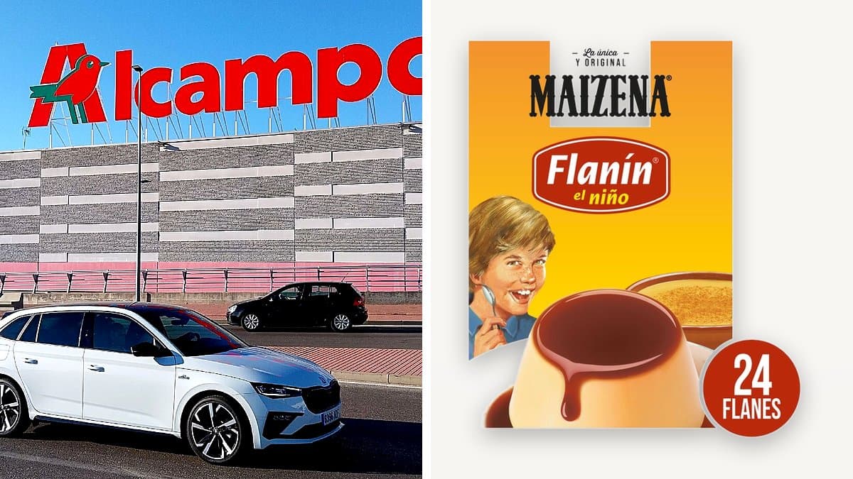 Pack de Flanín de Maizena junto a un flan casero en plato de porcelana vintage, luz cálida de cocina