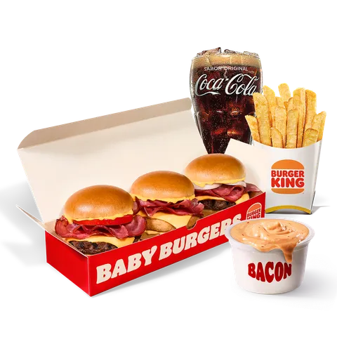 MENÚ BABY BURGERS BACON CHEDDAR + KING DIPPIN´ — Burger King