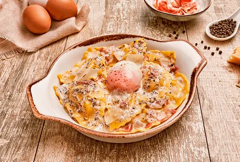 MEZZELUNE ALLA CARBONARA TARTUFATA — Ginos