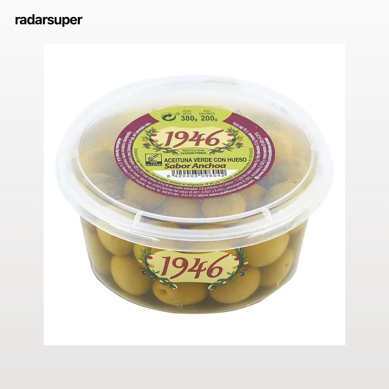 1946 Aceitunas verde (categoría primera) con hueso sabor anchoa 200 g.
