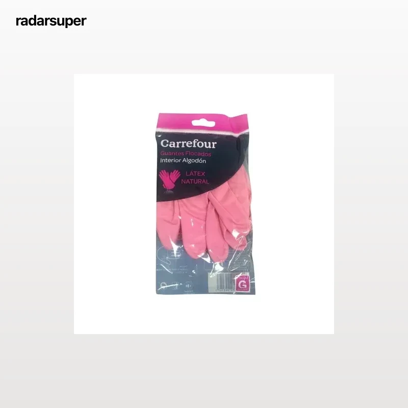 2 Guantes flocados de Látex Carrefour  G - Rosa