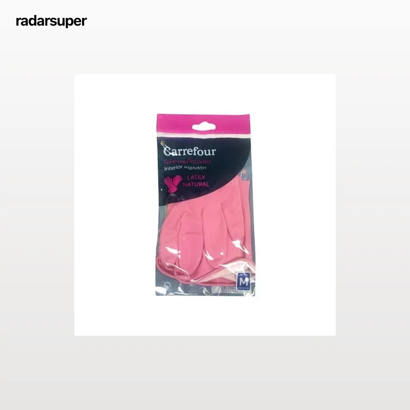 2 Guantes flocados de Látex Carrefour  M - Rosa