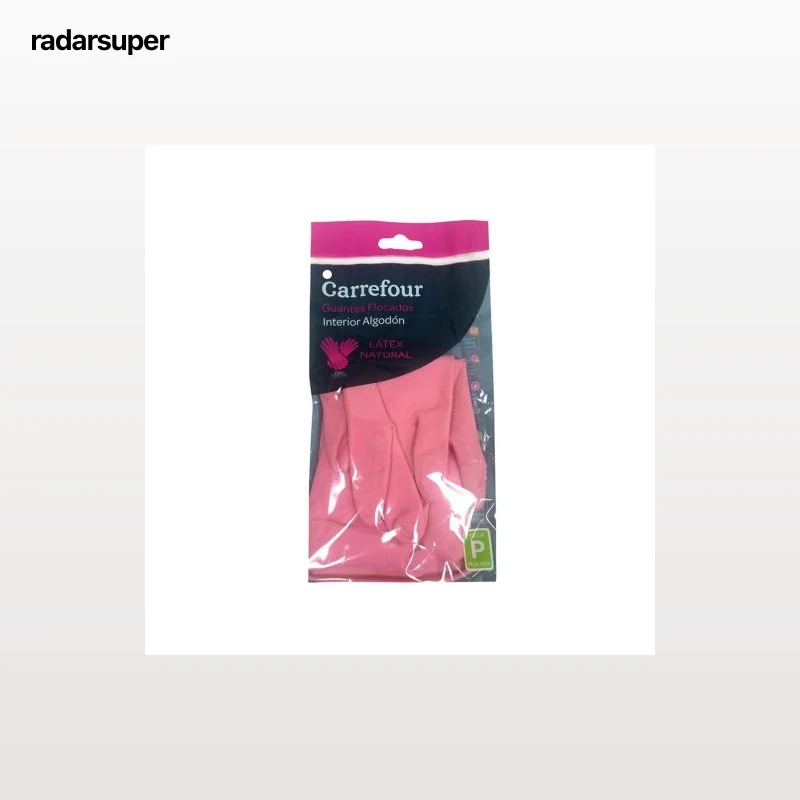 2 Guantes flocados de Látex Carrefour  P - Rosa
