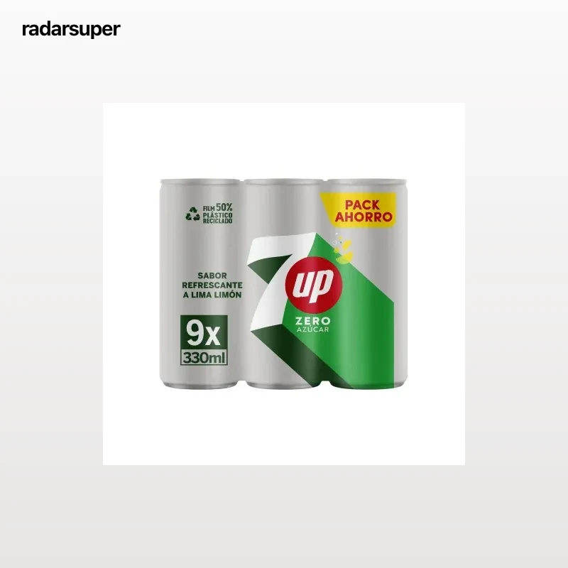 7UP Zero de lima-limón sin azúcar pack 9 latas 33 cl.