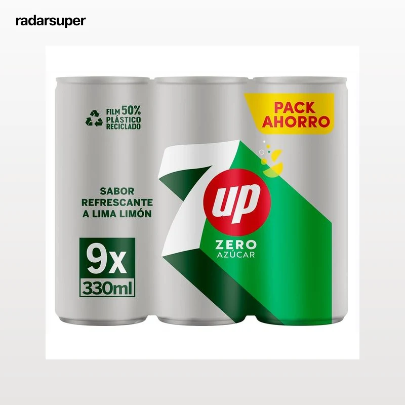 7UP Zero Refresco con sabor a lima-limón, sin azúcar pack 9 latas x 330 ml.