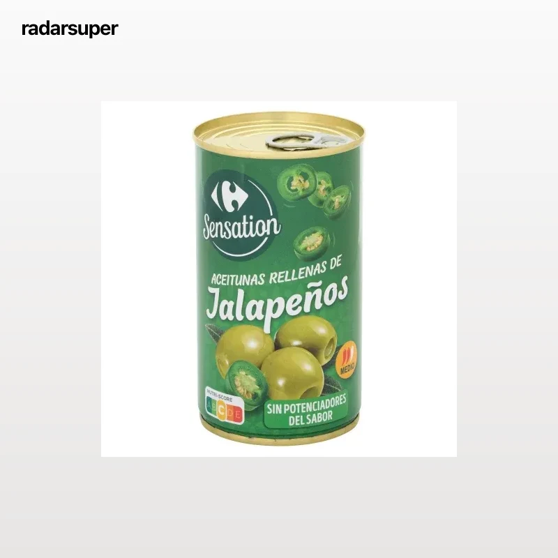 Aceituna manzanilla rellena de jalapeño Sensation Carrefour 150 g.