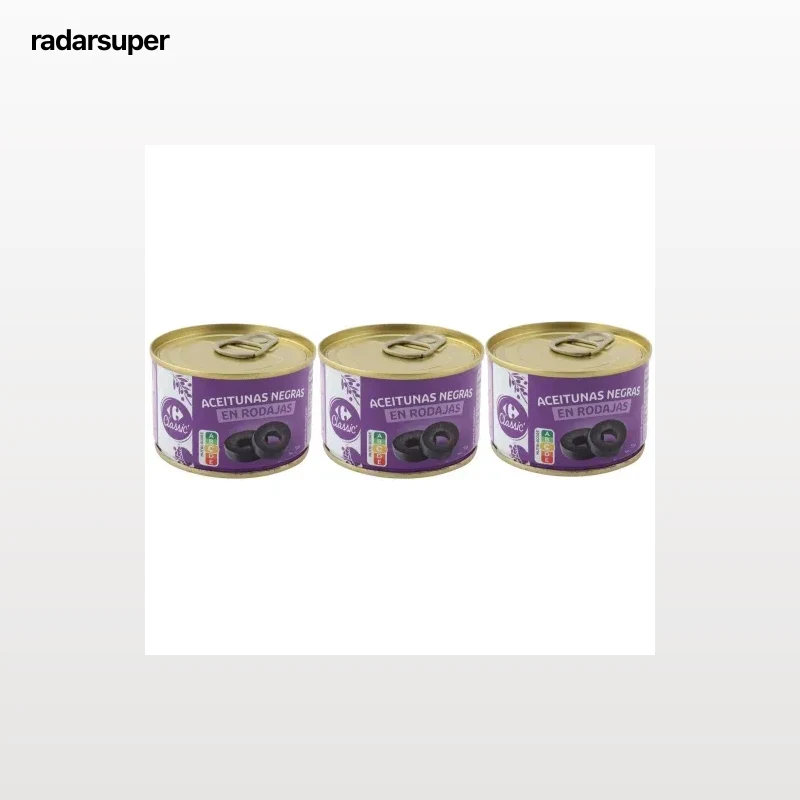Aceitunas negras en rodajas Carrefour pack 3 unidades de 50 g.