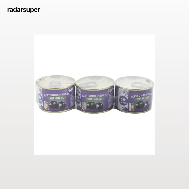 Aceitunas negras sin hueso Classic Carrefour pack de 3 latas de 50 g.