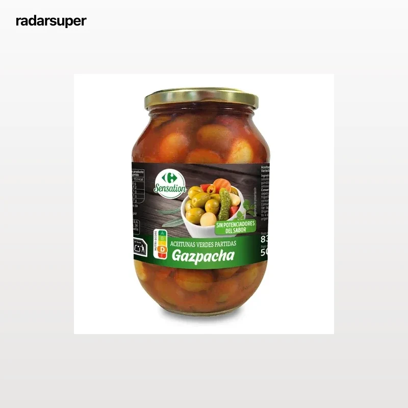 Aceitunas partidas gazpachas Carrefour 500 g.