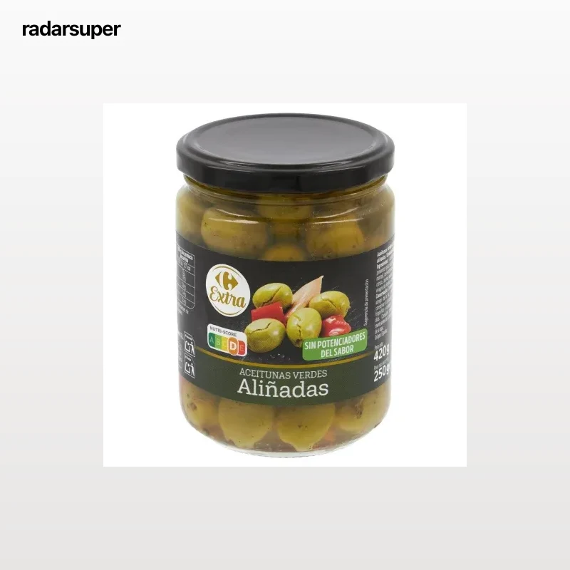 Aceitunas verdes aliñadas Extra Carrefour 250 g.
