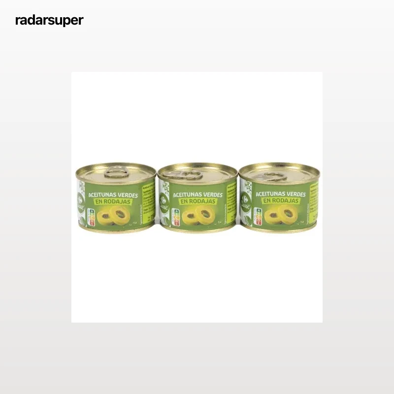 Aceitunas verdes en rodajas Classic Carrefour pack de 3 unidades de 50 g.