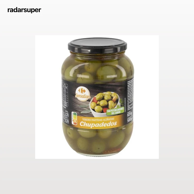 Aceitunas verdes partidas chupadedos Sensation Carrefour 500 g.