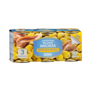 Aceitunas verdes rellenas de anchoa Hacendado reducidas en sal