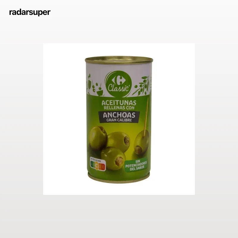 Aceitunas verdes rellenas de anchoa Carrefour 150 g.