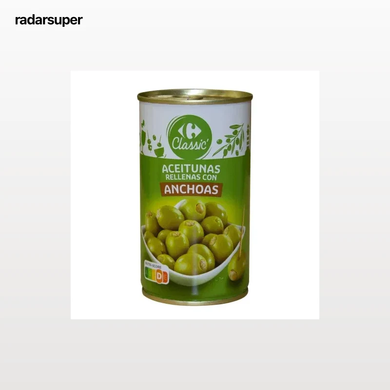 Aceitunas verdes rellenas de anchoa Classic Carrefour 150 g.