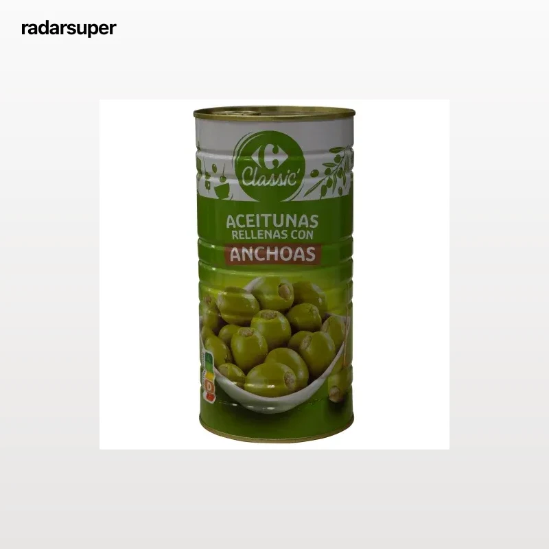 Aceitunas verdes rellenas de anchoa Classic Carrefour 600 g.