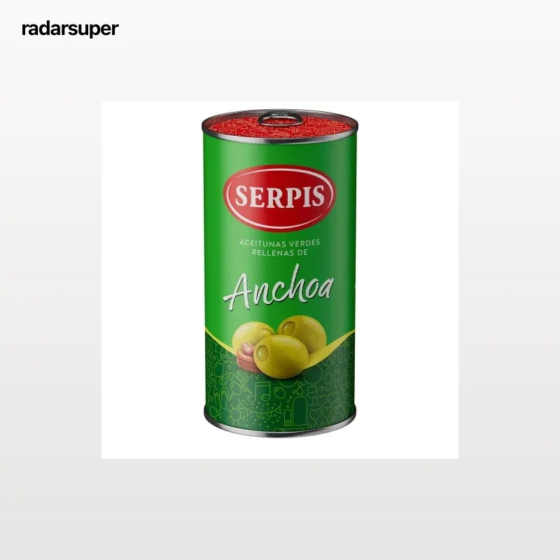 Aceitunas verdes rellenas de anchoa Serpis sin gluten y sin lactosa 150 g.