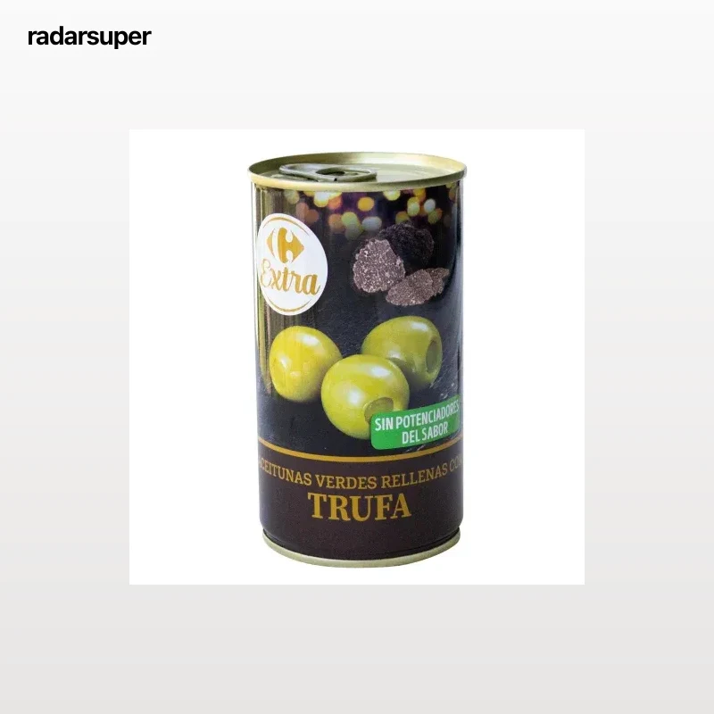 Aceitunas verdes rellenas de trufa Extra Carrefour 150 g.