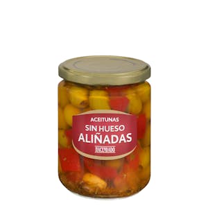 Aceitunas verdes sin hueso aliñadas