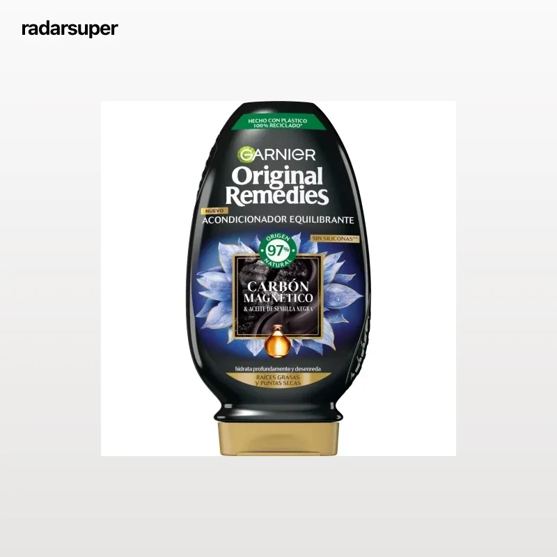 Acondicionador equilibrante con carbón magnético y semilla negra Original Remedies Garnier 250 ml.