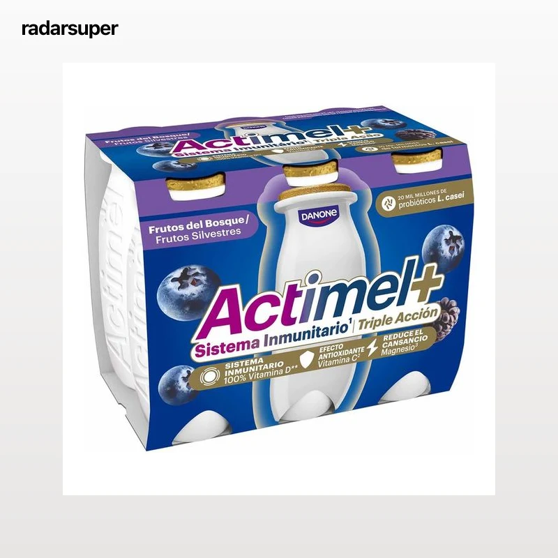 ACTIMEL + de Danone Leche fermentada con Lcasei y sabor a arándano y mora 6 x 100 g.