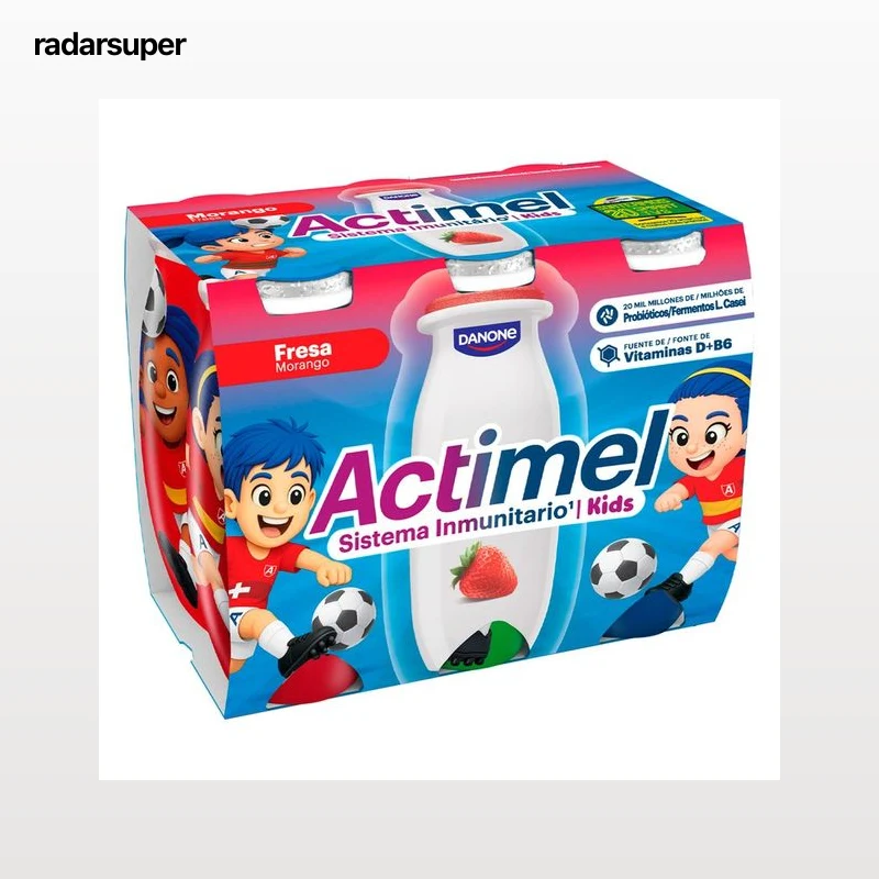 ACTIMEL de Danone Leche fermentada con Lcasei y con sabor a fresa 6 x 96 ml.