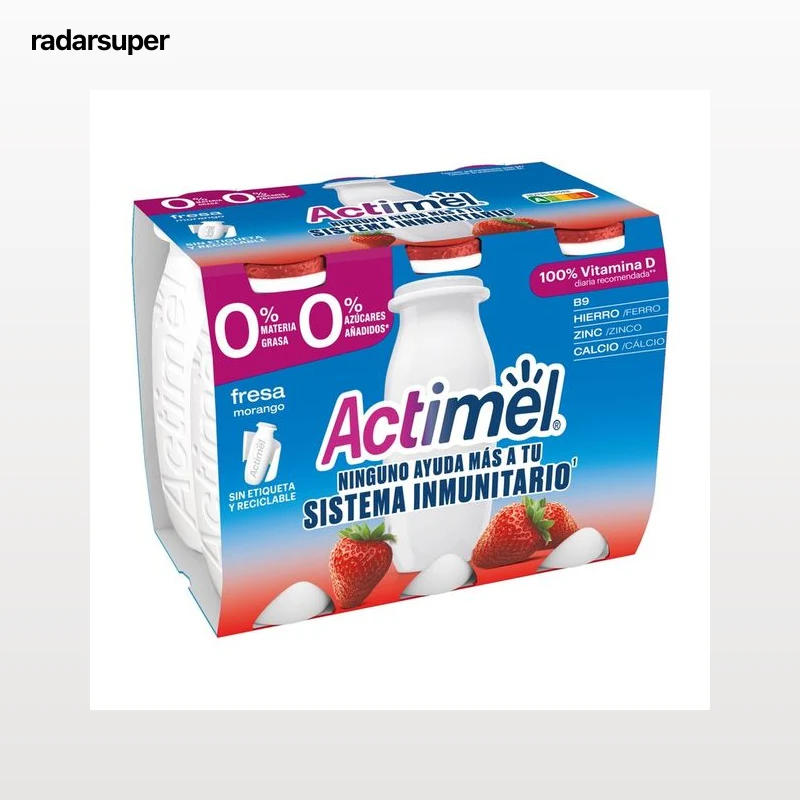 ACTIMEL Leche fermentada con Lcasei, 0% materia grasa y sabor a fresa de Danone 6 x 100 g.