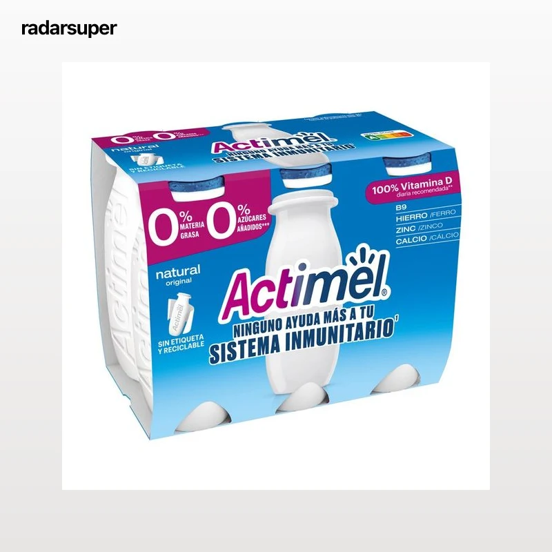 ACTIMEL Leche fermentada con Lcasei, 0% materia grasa y sabor natural de Danone 6 x 100 g.