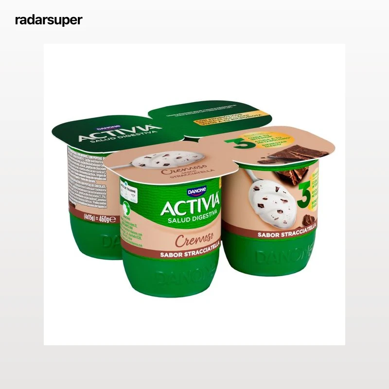ACTIVIA Bífidus cremoso con 6 horas de fermentación y stracciatella de Danone 4 x 115 g.