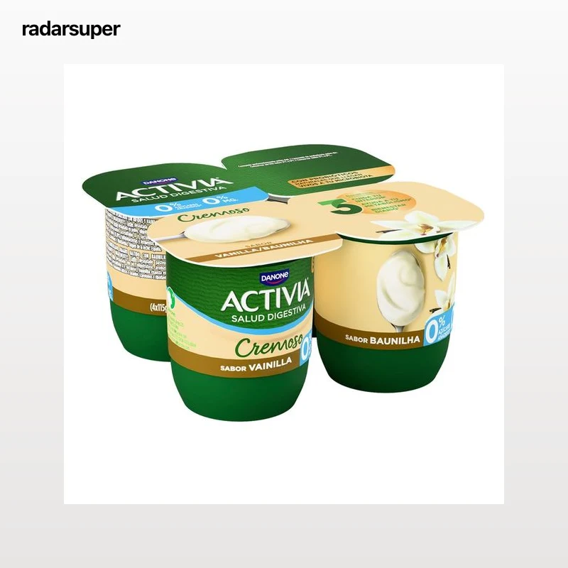 ACTIVIA Bífidus cremoso, desnatado (0% materia grasa) y con sabor a vainilla de Madagascar Cremoso 0% de Danone 4 x 120 g.