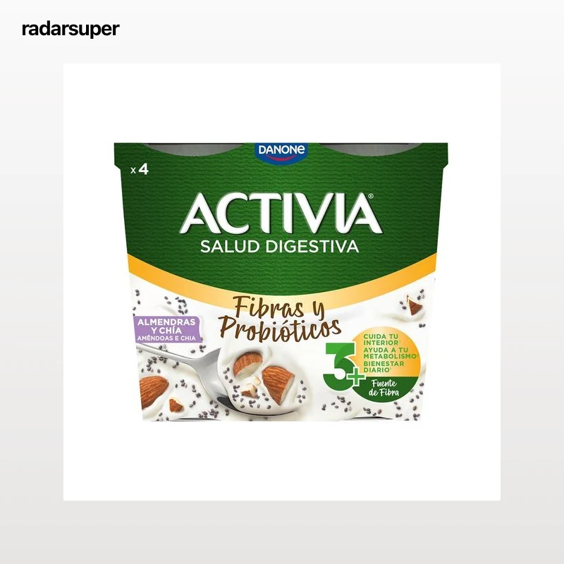 ACTIVIA Bífidus desnatado (0% materia grasa), con chía y almendras de Danone 4 x 115 g.