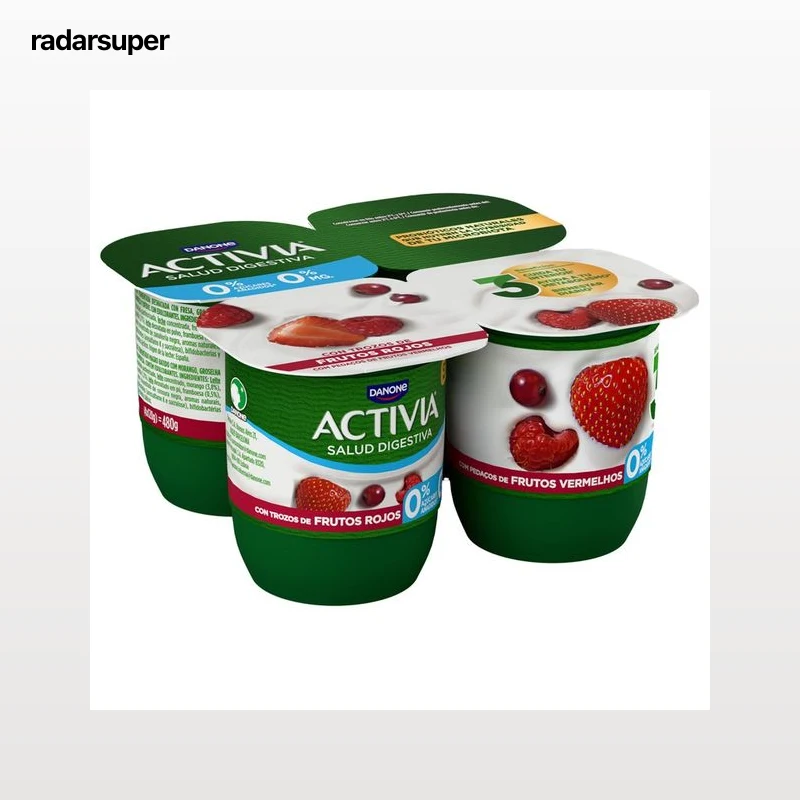 ACTIVIA Bífidus desnatado (0% materia grasa) y con frutos rojos de Danone 4 x 120 g.