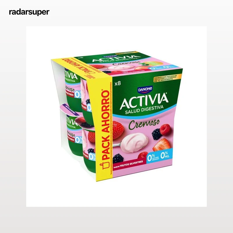 ACTIVIA Bífidus desnatado (0% materia grasa) y con sabor a frutos silvestres Cremoso de Danone 8 x 120 g.
