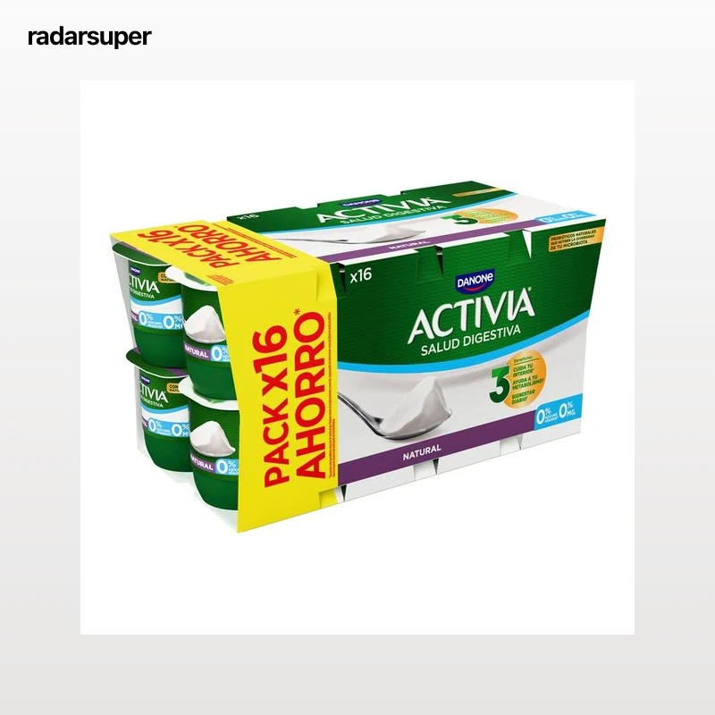 ACTIVIA Bífidus desnatado (0% materia grasa) y sabor natural 0% de Danone 16 x 120 g.