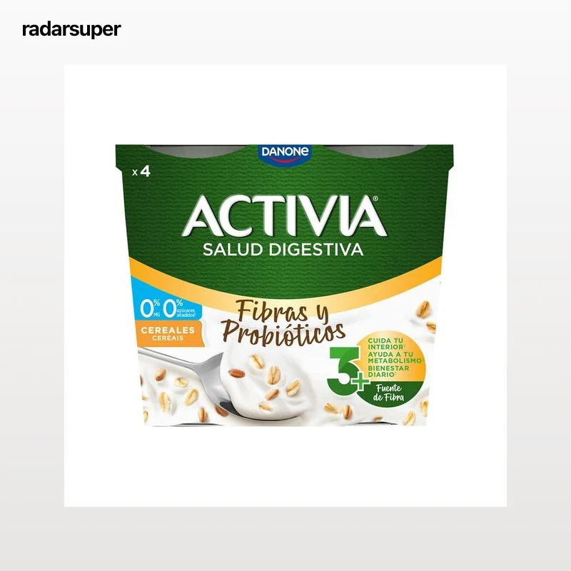 ACTIVIA Bífidus desnatado (0% materia grasa) de sabor natural con cereales de Danone 4 x 120 g.