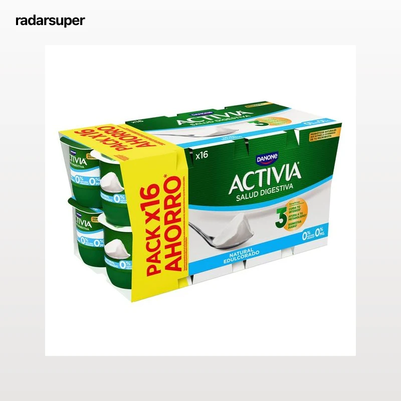 ACTIVIA Bífidus desnatado (0% materia grasa) y con sabor natural edulcorado 0% de Danone 16 x 120 g.