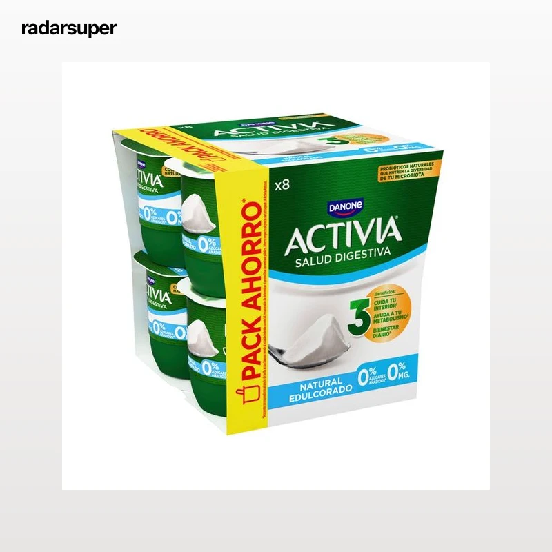 ACTIVIA Bífidus desnatado (0% materia grasa) y con sabor natural edulcorado 0% de Danone 8 x 120 g.