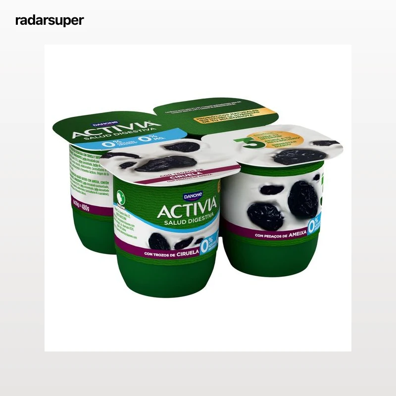 ACTIVIA Bífidus desnatado (0% materia grasa) con trocitos de ciruela de Danone 4 x 120 g.